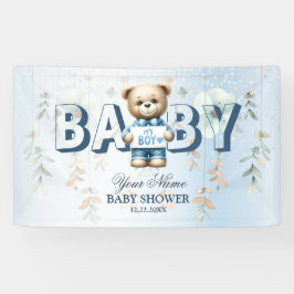 Willkommen Süßer Teddybär Blau Florale Party Banner