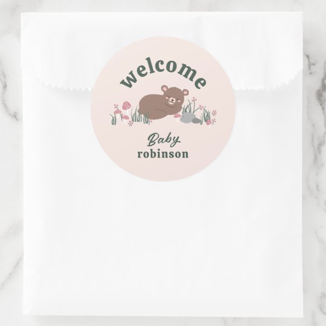 Willkommen Sweet Woodland Baby Bear Pink Round Runder Aufkleber (Tasche)