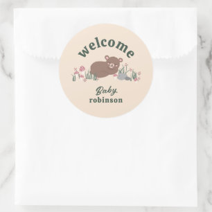 Willkommen Sweet Woodland Baby Bear Round Runder Aufkleber