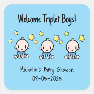 Willkommen Triplet Boys, Custom Triplet Babys! Quadratischer Aufkleber