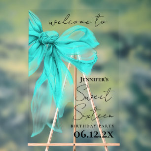 Willkommen Türkis Bow Coquette Script Sweet 16 Acrylschild