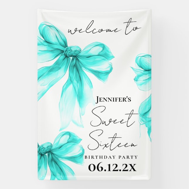 Willkommen Türkis Bow Coquette Script Sweet 16  Banner (Vertikal)
