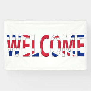 Willkommen überlagert auf der Union Jack-Flagge (h Banner