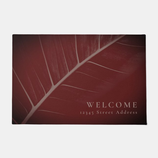 Willkommen und Adresse | Burgundy & Gray Macro Lea Fußmatte (Vorderseite)