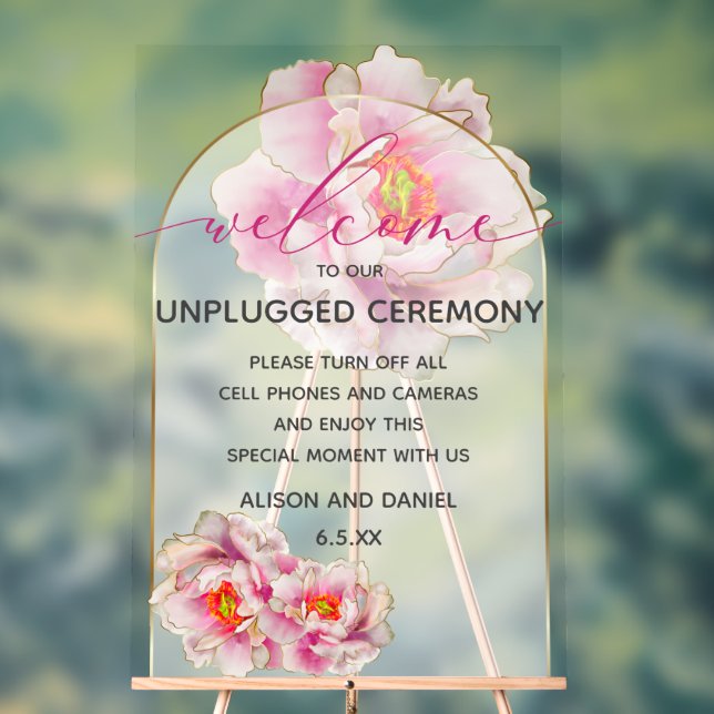 Willkommen Unplugged Peony Floral Acrylschild (Neutral)