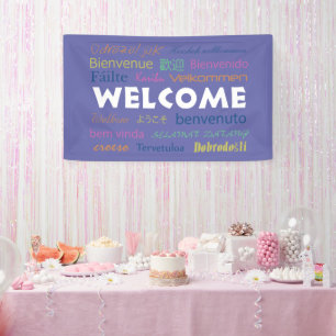 Willkommen Viele Sprachen Typografie Periwinkle Bl Banner