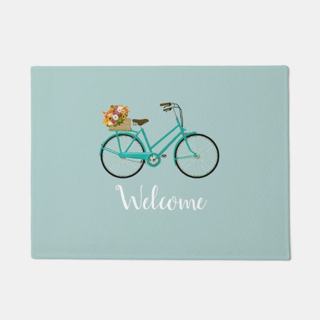 Willkommen Vintages Fahrrad mit Blume Fußbodenmatt Fußmatte (Vorderseite)