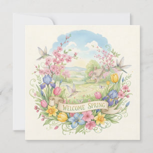 Willkommen Wasserfarben Blumen und Kolibris des Fr Karte