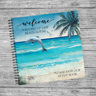 Willkommen Watercolor Beach House Dolphin Guest Notizbuch