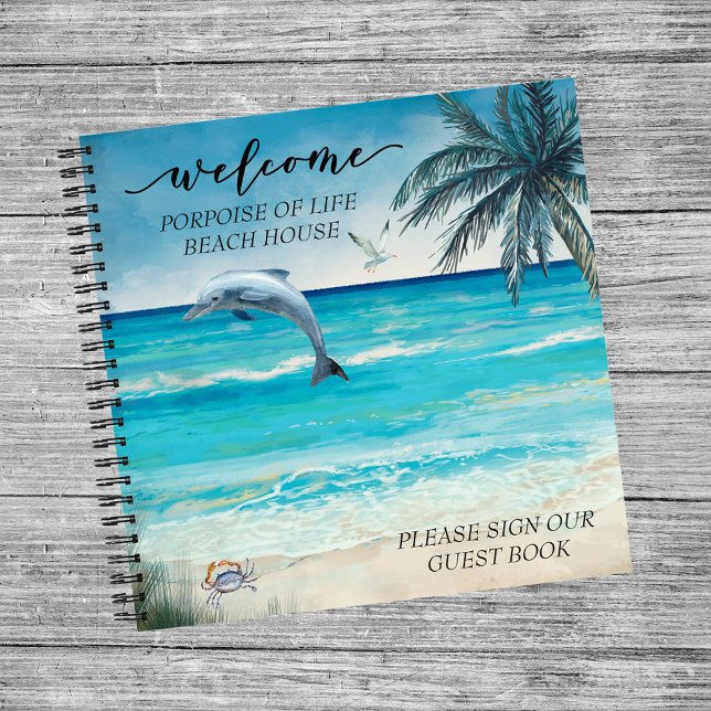 Willkommen Watercolor Beach House Dolphin Guest Notizbuch (Von Creator hochgeladen)