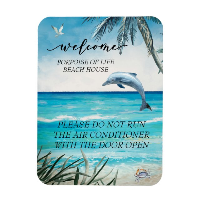 Willkommen Watercolor Beach House Dolphin Magnet (Vertikal)
