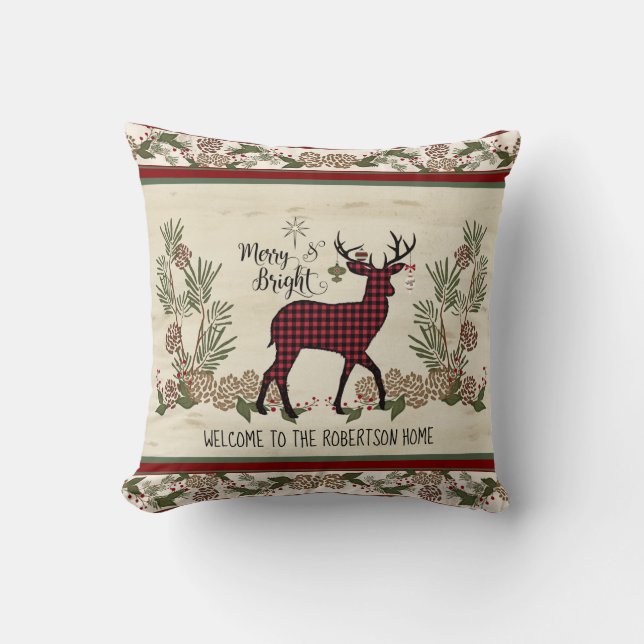 Willkommen Weihnachten Hirsch Antlers Merry Bright Kissen (Vorderseite)