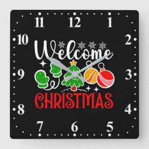 Willkommen Weihnachten Quadratische Wanduhr