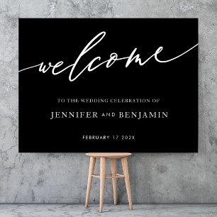 willkommen White Black Calligraphy Simple Weddin Poster