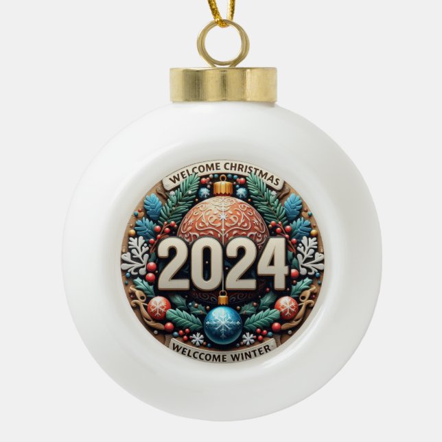Willkommen Winter 2024 Keramik Kugel-Ornament (Vorderseite)