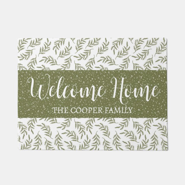 Willkommen Winter Cypress & Snowfall Muster Grün Fußmatte (Vorderseite)