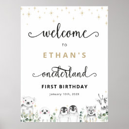 Willkommen Winter onderland Tiere Geburtstag Poster