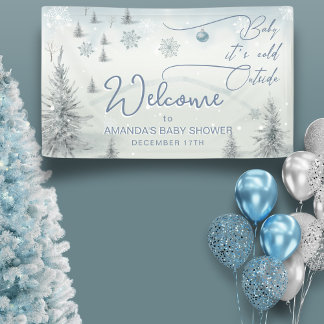 Willkommen Winter seine kalte Outdoor Babydusche Banner