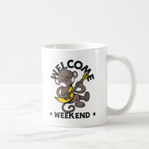 Willkommen Wochenende mit Affe und Gitarre Kaffeetasse