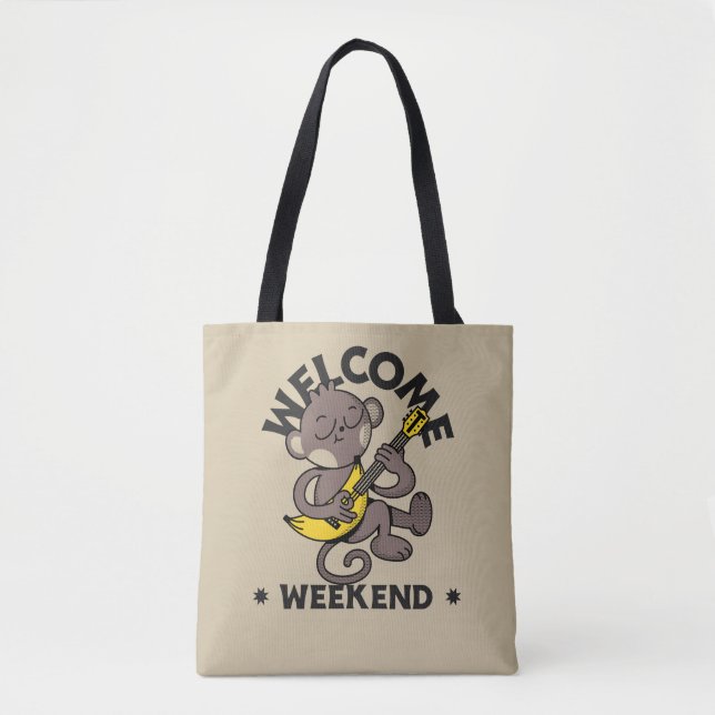 Willkommen Wochenende mit Affe und Gitarre Tasche (Vorderseite)