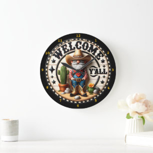 Willkommen Y'all Cowboy Gnome Große Wanduhr