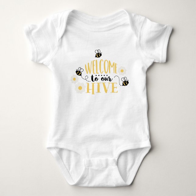 Willkommen zu   Bienenstock Baby Strampler (Vorderseite)