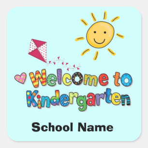 Willkommen zu den Kindergarten-Aufklebern Quadratischer Aufkleber