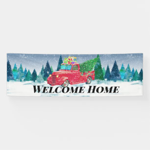 Willkommen Zuhause Roter Lastwagen Weihnachtsbaum  Banner