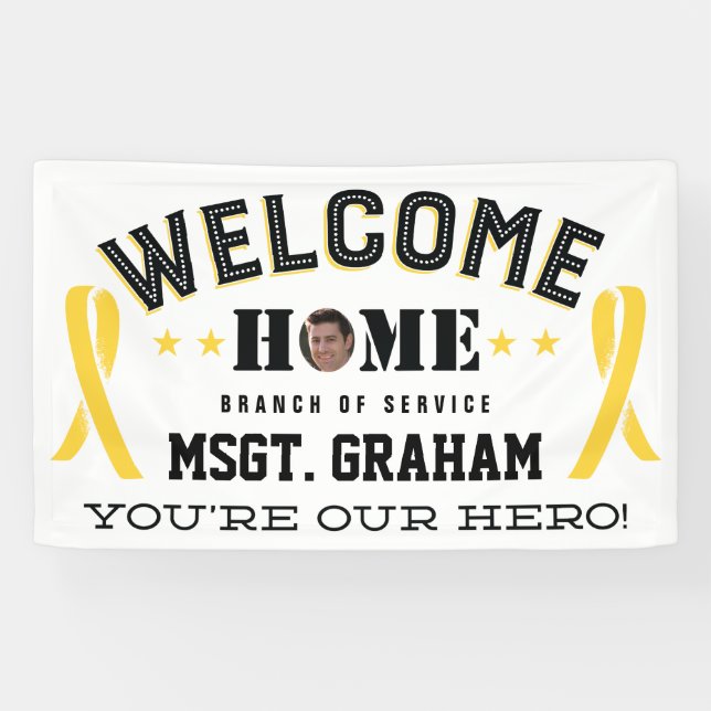 Willkommen Zuhause Yellow Ribbon Militärmitglied Banner (Horizontal)