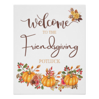 Willkommen zum Friendsgiving-Potlucks Erntedankfes Poster