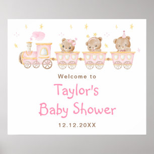 Willkommen zur Baby Shower Bear Pink Train Poster
