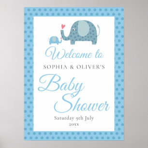 Willkommen zur Baby Shower Blau gepunktete Elefant Poster