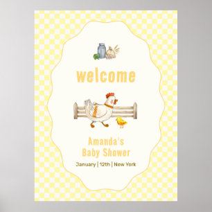 Willkommen zur Babyparty 'Gelbe Gingham-Farmküken' Poster