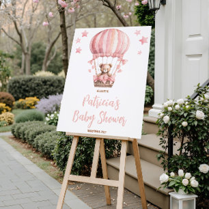 Willkommen zur Babyparty mit rosa Bär im Heißluftb Poster