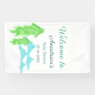Willkommen zur Babyparty Name Blaue Grüne Baumhüge Banner