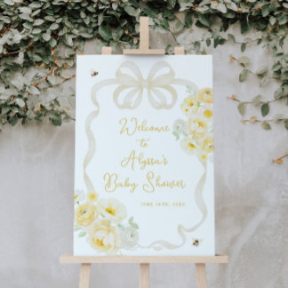 Willkommen zur Biene und gelben Blumen-Baby-Party Poster
