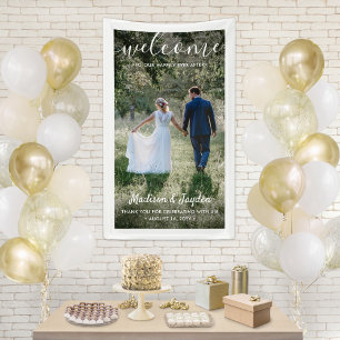 Willkommen zur Hochzeit Einfach Weiße Schrift Vert Banner