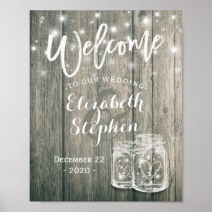 Willkommen zur Hochzeit Rustikale Holz-Mason-Gläse Poster