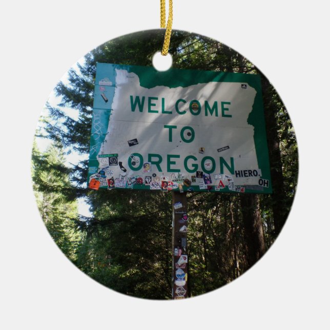 Willkommen zur Oregon-Staats-Zeichen-Verzierung Keramikornament (Vorne)