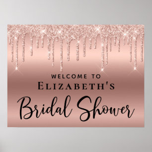 Willkommen zur Rose Gold Glitter Hochzeitsshower Poster