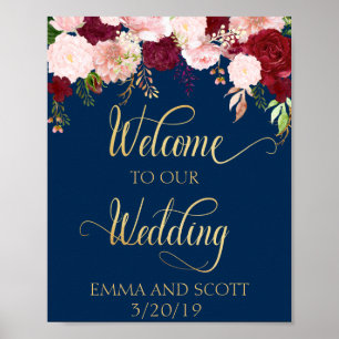 Willkommen Zur Unserer Hochzeit Navy Burgund Gold Poster
