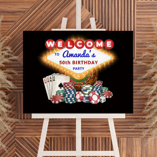 Willkommen zur Vegas-Casino-Nacht Schwarze Geburts Poster