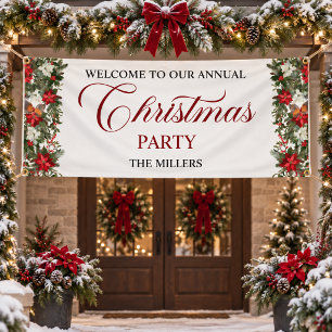 Willkommen zur Weihnachtsfeier mit Poinsettien-Grü Banner