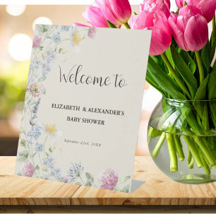 Willkommen zur Wildflower-Baby-Party für Paare Sockelschild