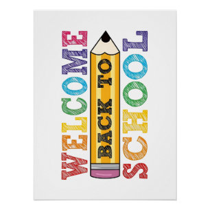 Willkommen zurück in der Schule – Bleistift-Illust Poster