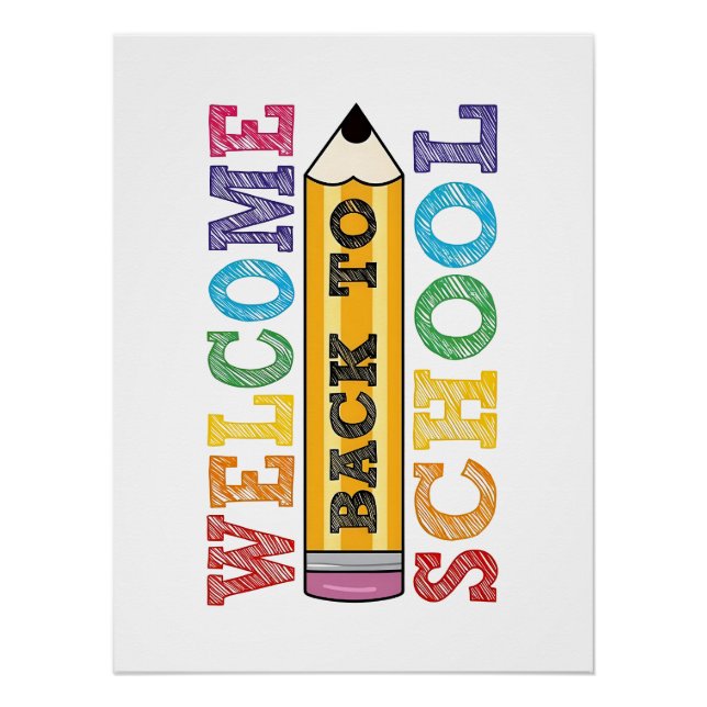 Willkommen zurück in der Schule – Bleistift-Illust Poster (Vorderseite)