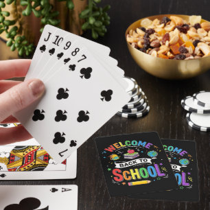 Willkommen zurück in der Schule Kinder Lehrer Erst Spielkarten