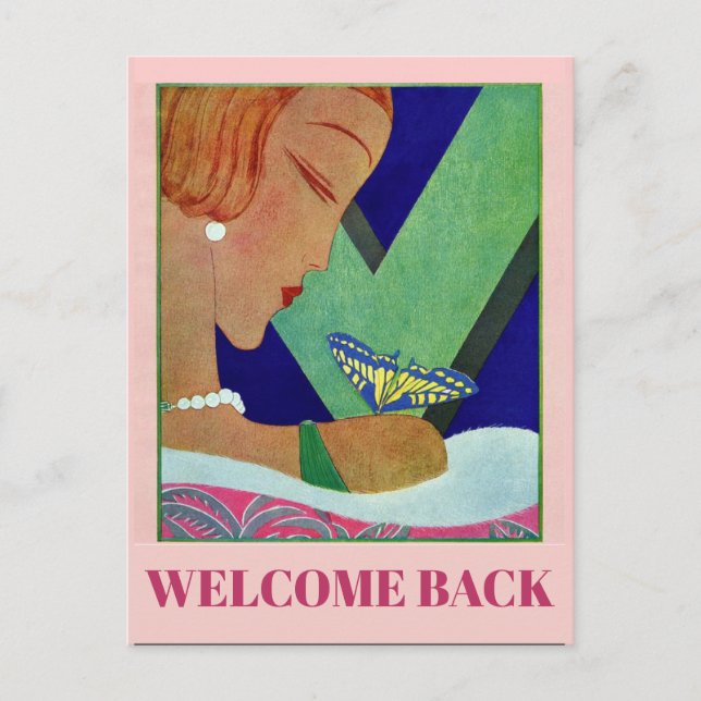 Willkommen zurück, Schmetterling, Vintage Postkart Postkarte (Vorderseite)