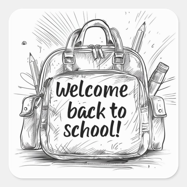 Willkommen zurück zum Schulrucksack Quadratischer Aufkleber (Vorderseite)