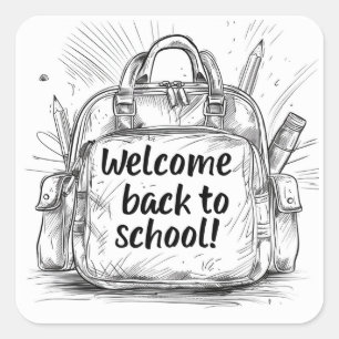 Willkommen zurück zum Schulrucksack Quadratischer Aufkleber